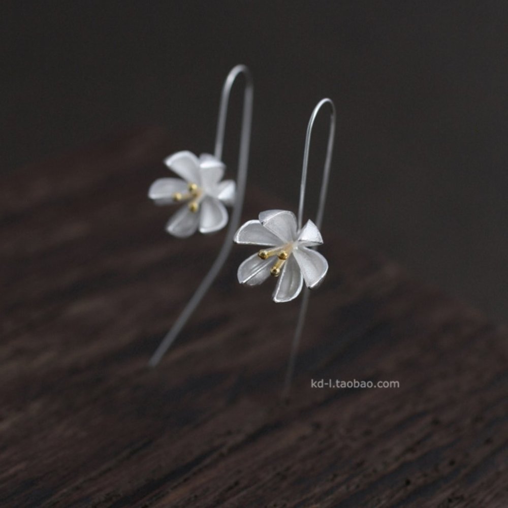 Beautiful Lotus Flower Long Dangle Earrings - Picture 3 of 15
